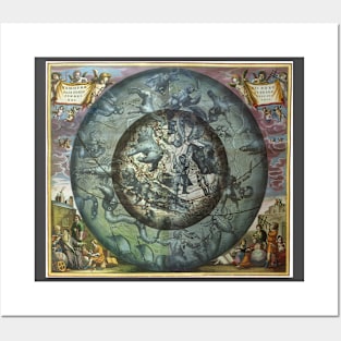 Vintage Northern Sky by by Andreas Cellarius from Harmonia Macrocosmica Posters and Art